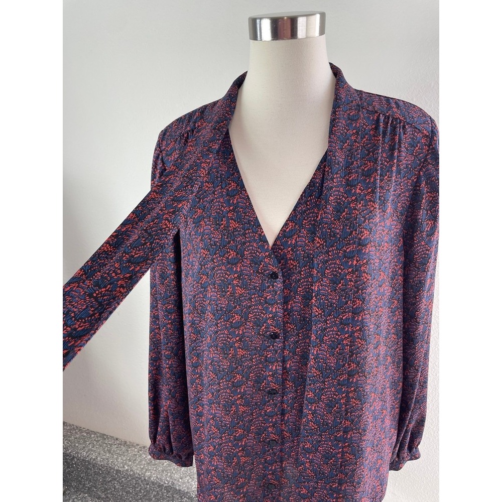 NYDJ Womens Large Long Sleeve Blouse Tie Neck Button Up Tunic Top - Picture 2 of 8